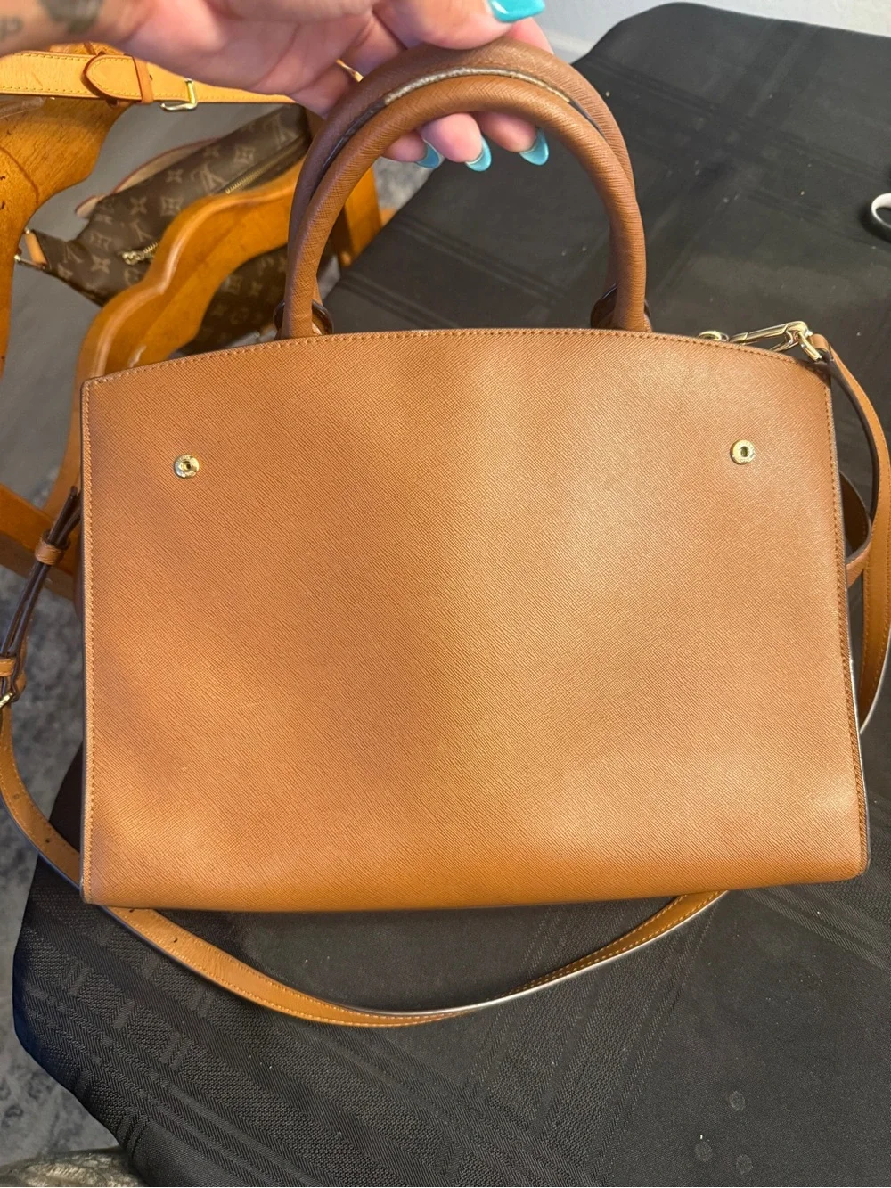 Michael Kors Cognac Saffiano Leather Satchel with Gold Accents